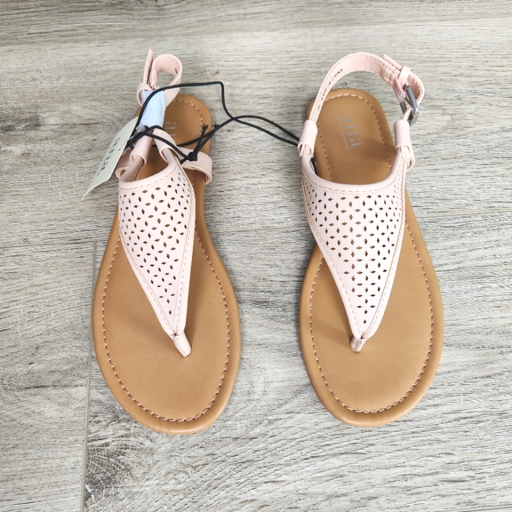 a.n.a. Swiss Blush Pink and Tan Sandals T Strap Womens 6 Open Toe Strap Beach